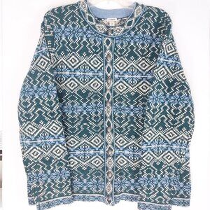 LL Bean Kingfield Sweater Cardigan Women's X Large Wool Heavy Knit Chunky Celtic